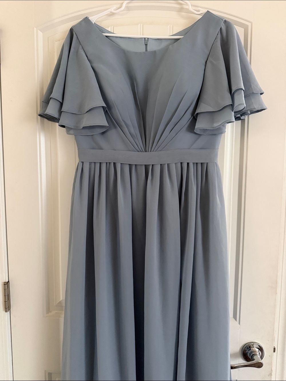 Sleeve Ruffle Chiffon Maxi Dress in Dusty Blue